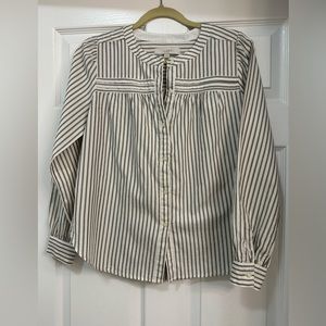Striped peasant shirt gold shimmer & neutral stripes LOFT size XS